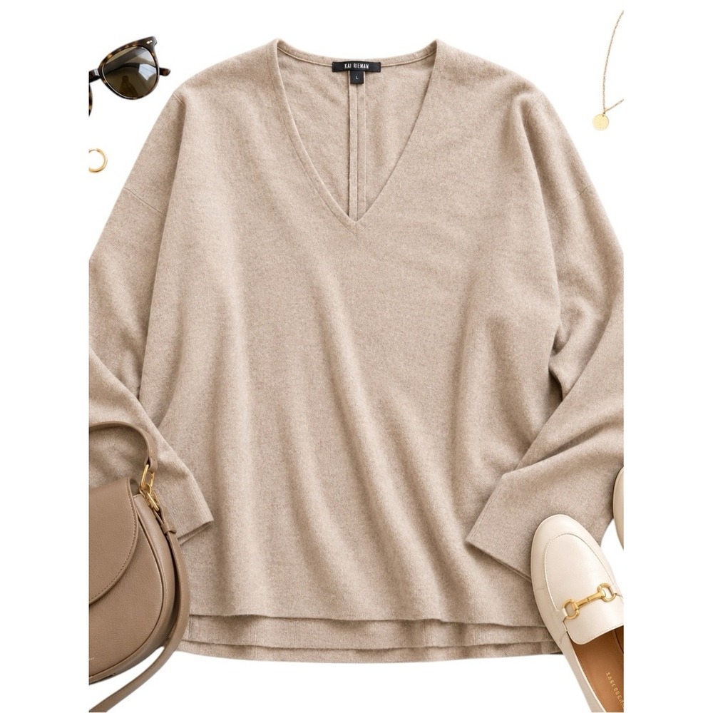 Kai Rieman Beige Wool Shirt Size L Oversize Designer Minimalist Quiet Luxury Top